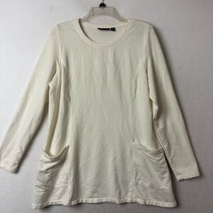 Susan Graver Weekend Cream Ivory Long Sleeve Pocket Tunic Top Womens Large